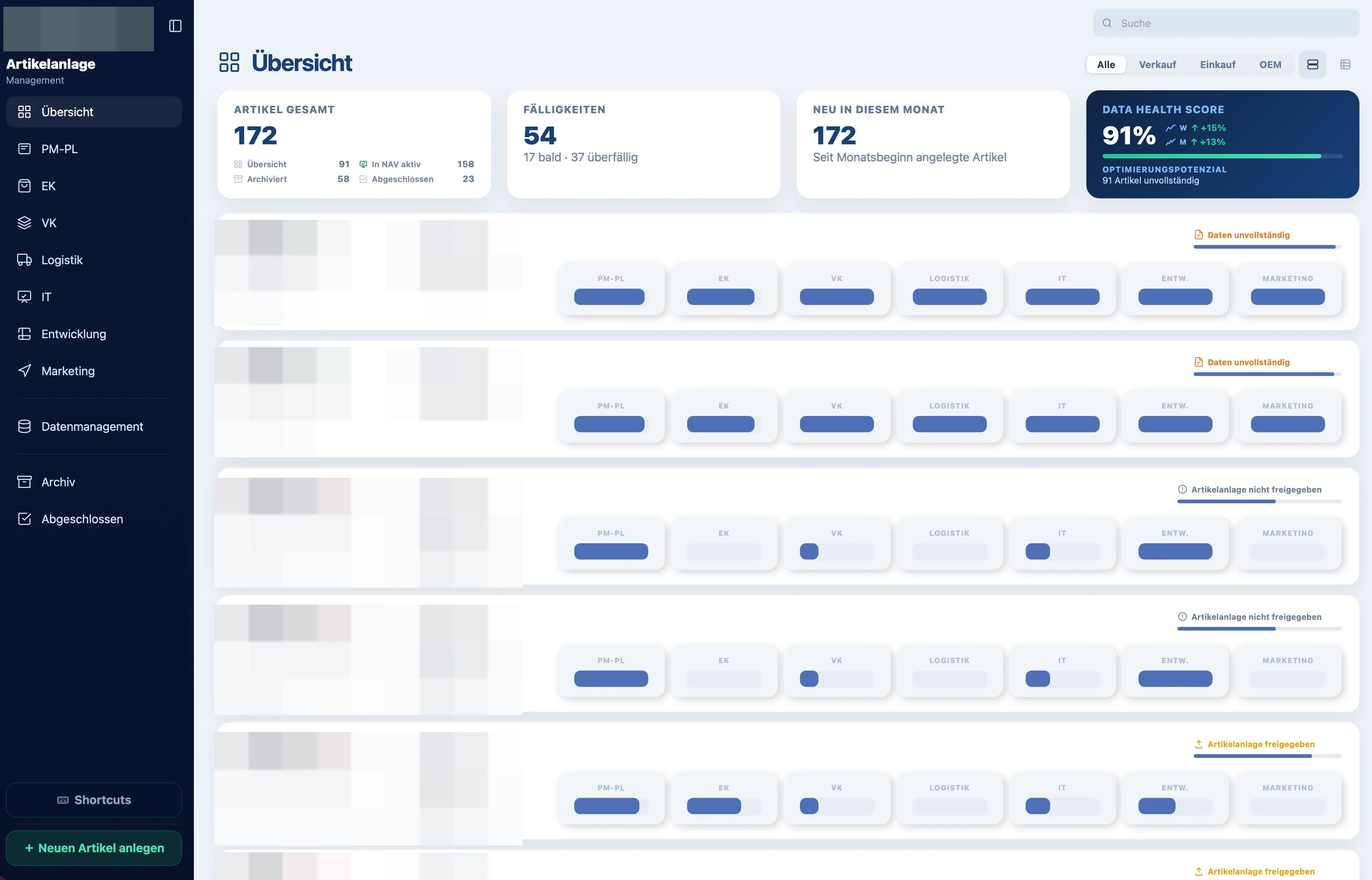 Artikelanlage Screenshot